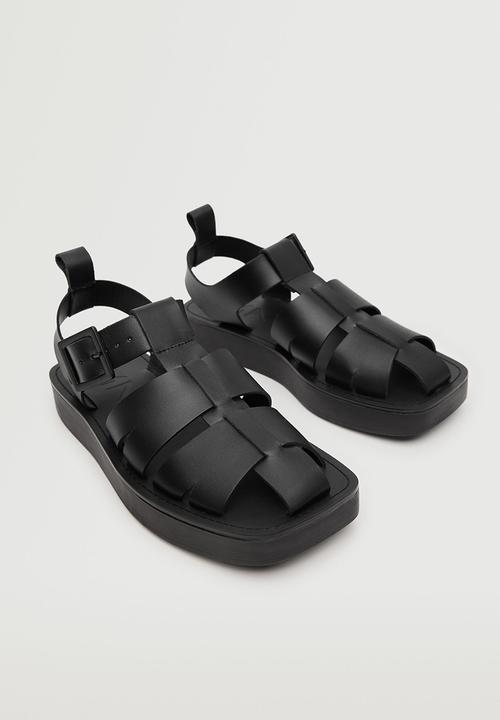 MANGO - Mar fisherman leather sandal - black