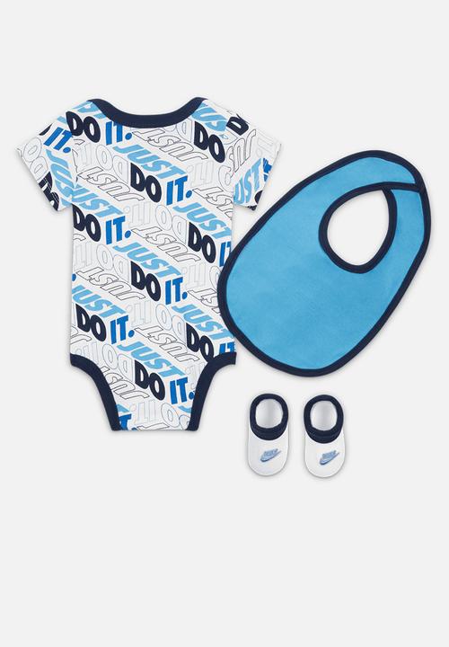 Nike - Nhb bodysuit bib booties 3 pc - white & blue