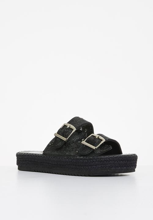 Footwork - Rigel flatform espadrille slide - black