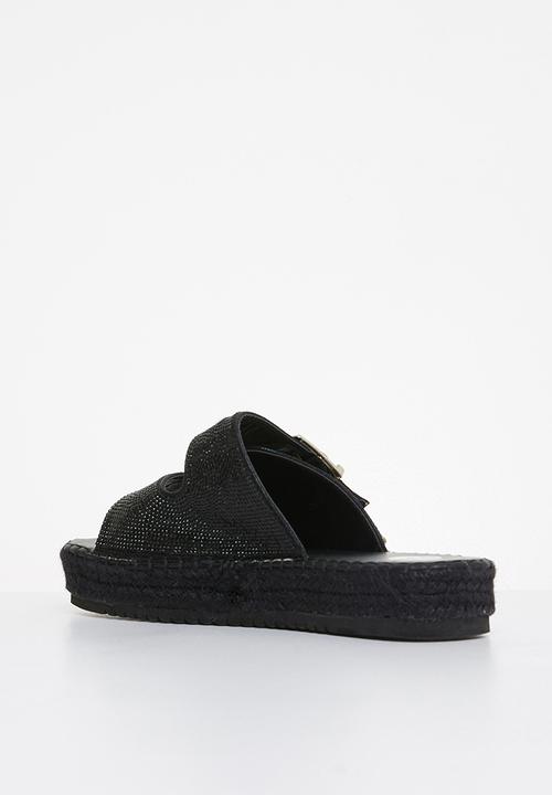 Footwork - Rigel flatform espadrille slide - black