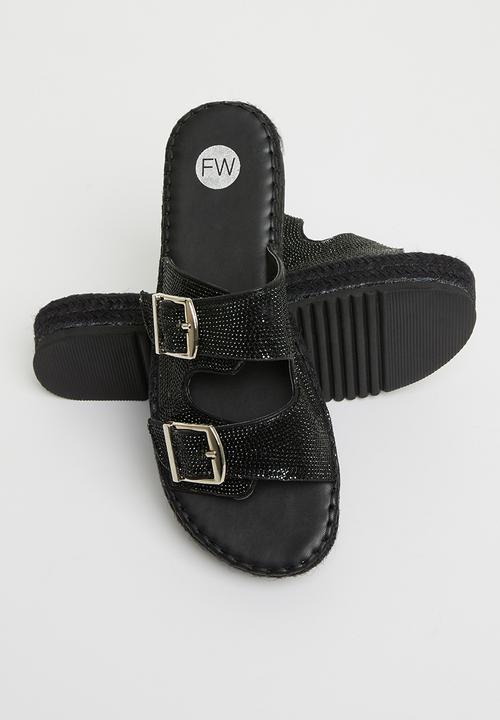Footwork - Rigel flatform espadrille slide - black
