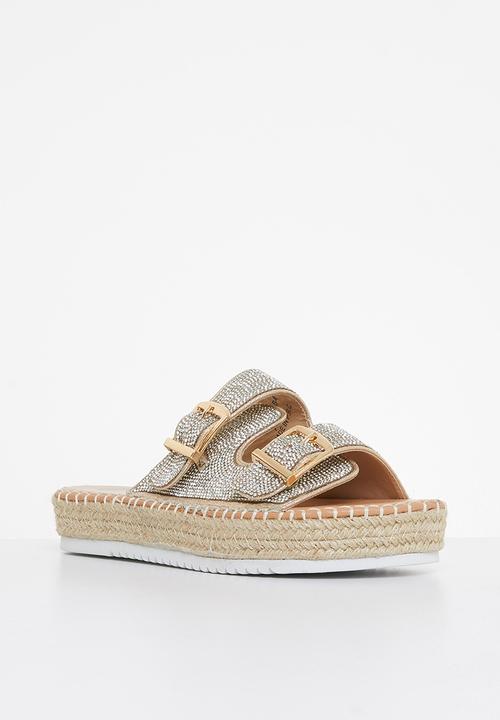 Footwork - Rigel flatform espadrille slide - silver