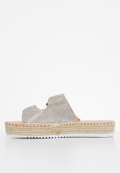Footwork - Rigel flatform espadrille slide - silver