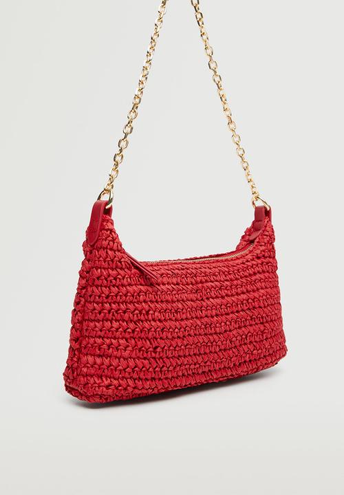 MANGO - Raffia baguette handbag - red