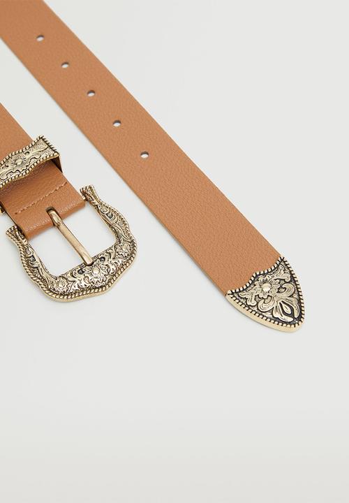 MANGO - Embossed buckle belt - brown