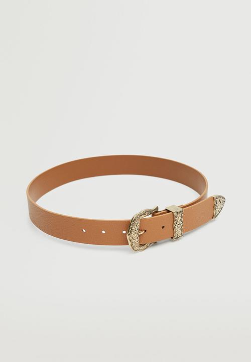MANGO - Embossed buckle belt - brown