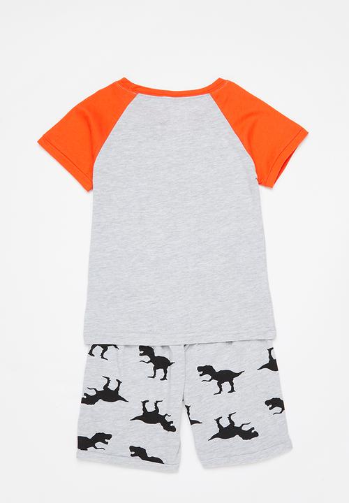 Pop Candy - Boys dino tee & shorts pj set - grey