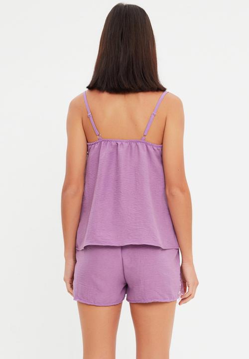Trendyol - Lace woven pajamas set - lilac
