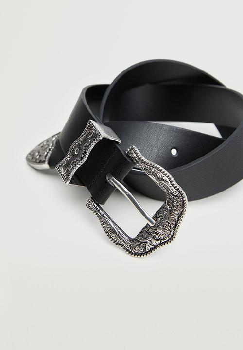 MANGO - Embossed buckle belt - black