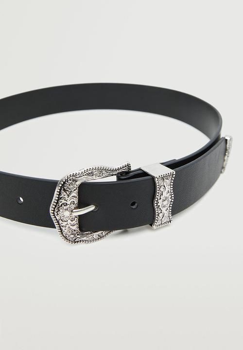 MANGO - Embossed buckle belt - black