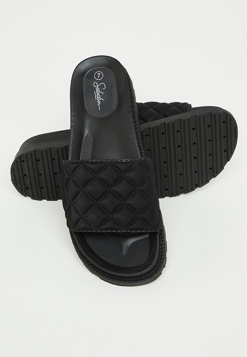 Seduction - Quilted flatform slide - black