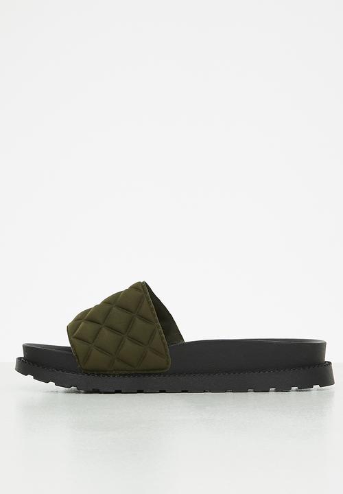 Seduction - Quilted flatform slide - olive