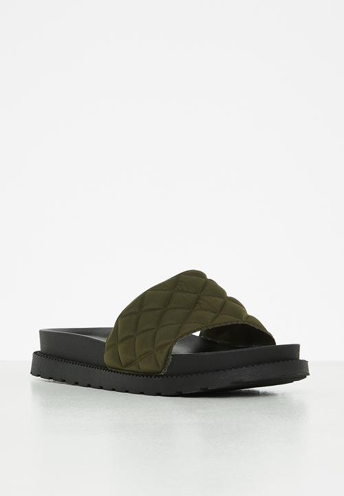 Seduction - Quilted flatform slide - olive