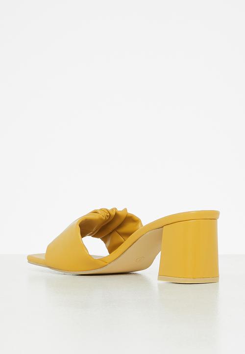 Seduction - Ruched barely there block heel mule - mustard