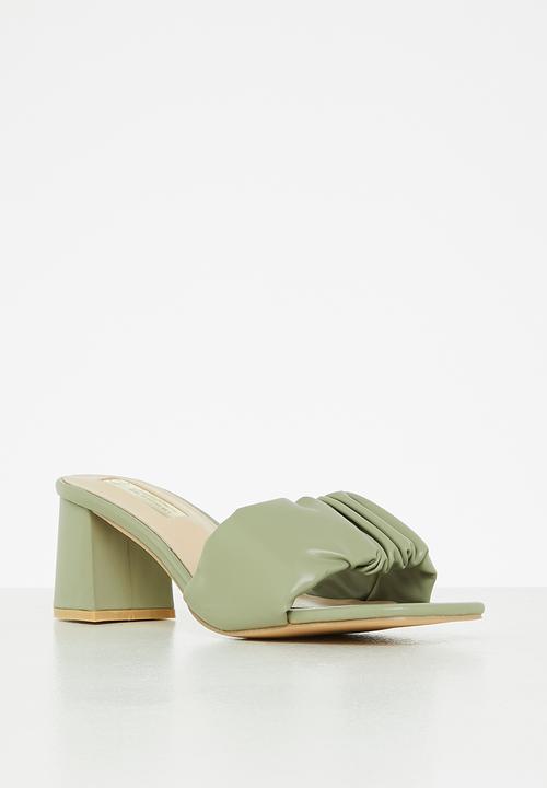 Seduction - Ruched barely there block heel mule - sage