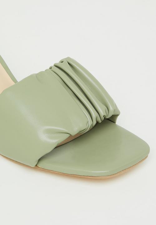 Seduction - Ruched barely there block heel mule - sage