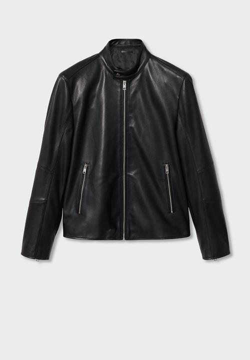 MANGO - Cuir leather biker jacket - black