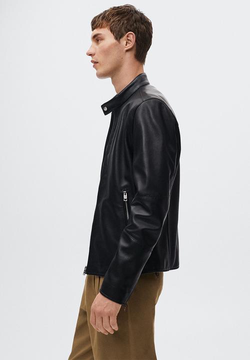 MANGO - Cuir leather biker jacket - black