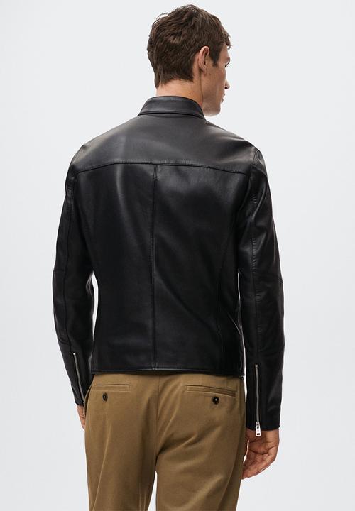 MANGO - Cuir leather biker jacket - black