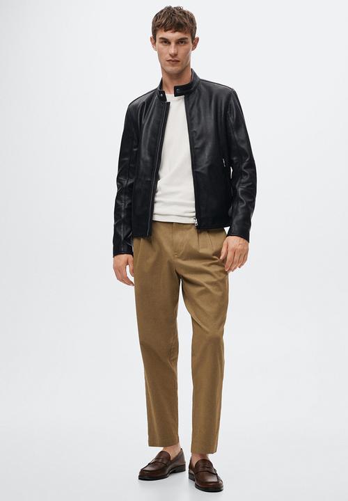 MANGO - Cuir leather biker jacket - black