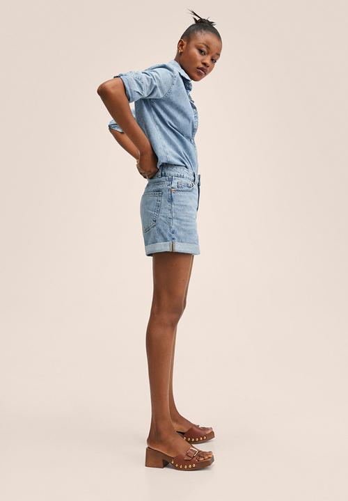 MANGO - Shorts mom80 - open blue