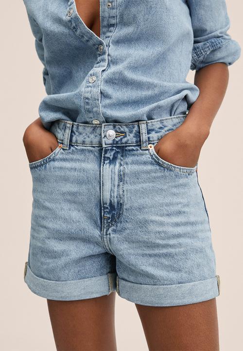 MANGO - Shorts mom80 - open blue