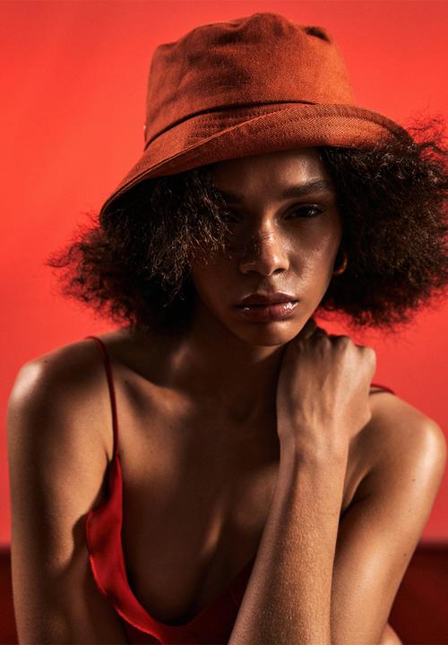 MANGO - Cotton bucket hat - red