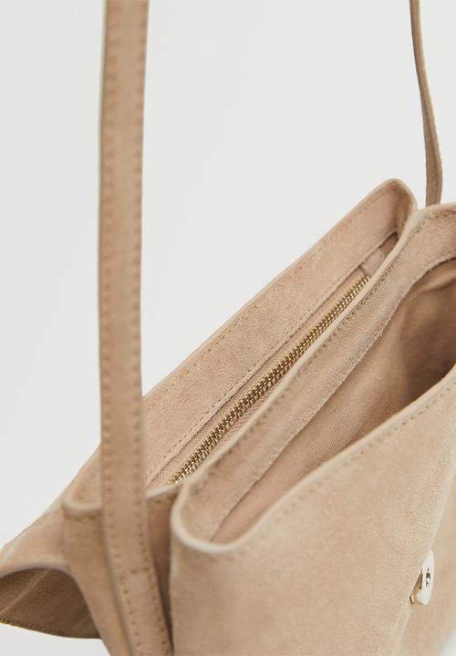 MANGO - Leather shoulder bag - sand