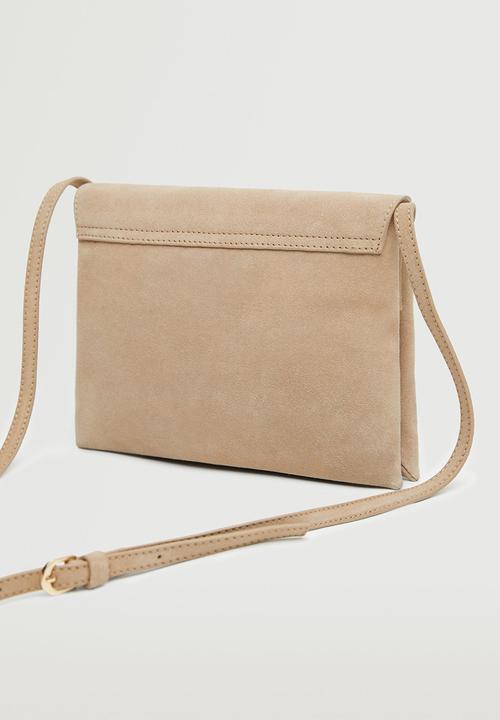 MANGO - Leather shoulder bag - sand