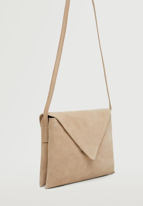 MANGO - Leather shoulder bag - sand