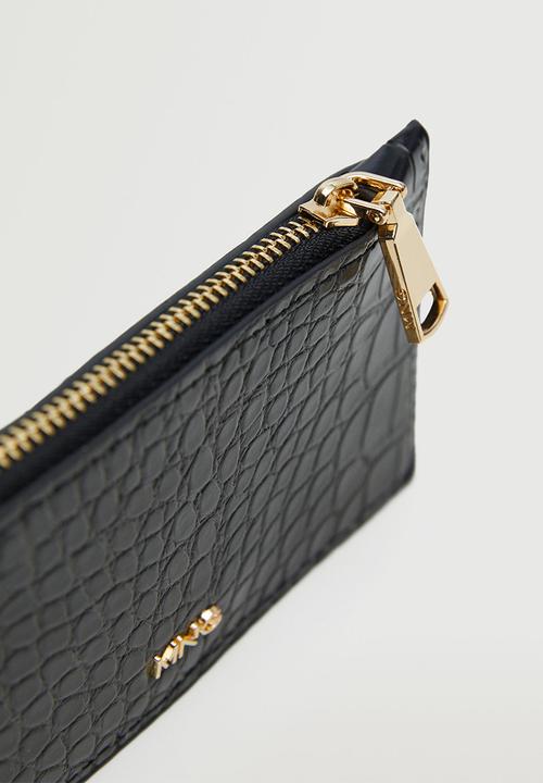 MANGO - Croc-effect card holder - black