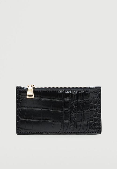 MANGO - Croc-effect card holder - black