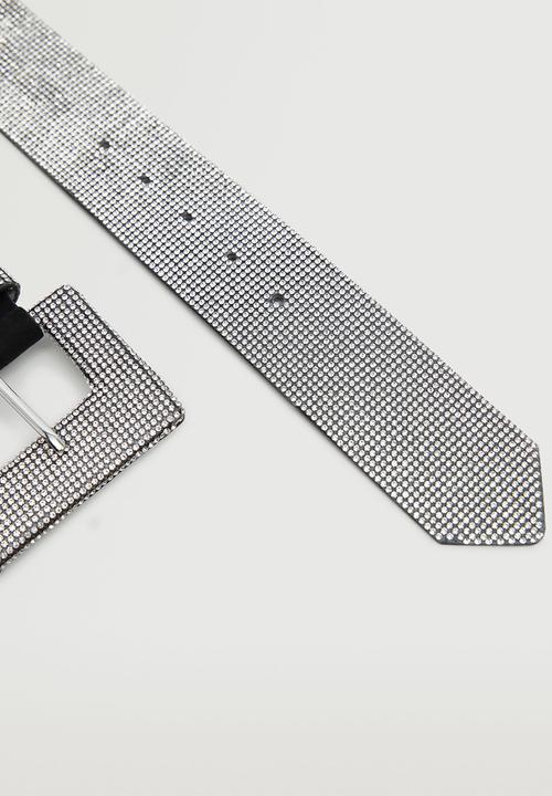 MANGO - Strass buckle belt - black