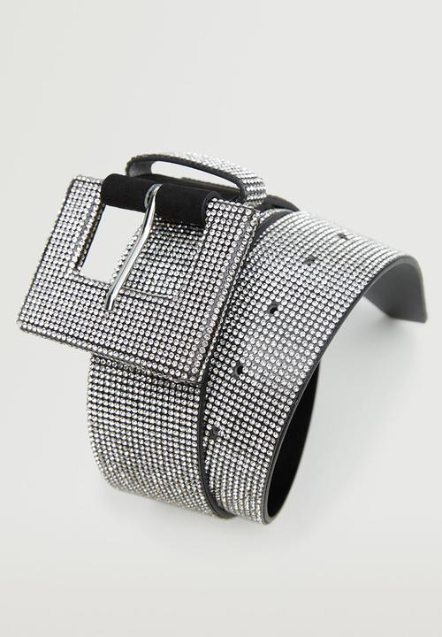 MANGO - Strass buckle belt - black