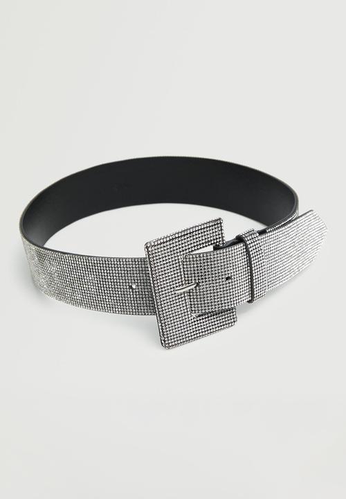 MANGO - Strass buckle belt - black