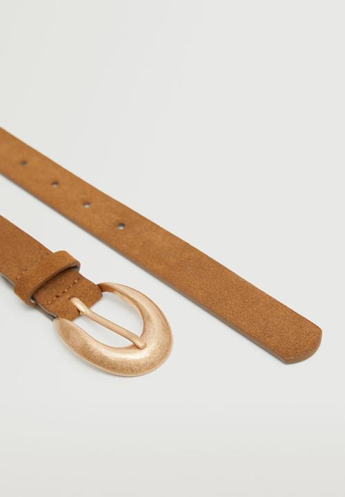 MANGO - Rounded buckle leather belt - brown