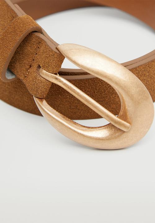 MANGO - Rounded buckle leather belt - brown