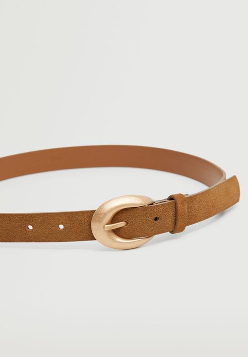 MANGO - Rounded buckle leather belt - brown