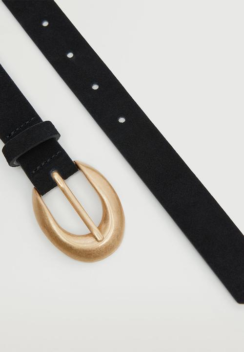 MANGO - Rounded buckle leather belt - black