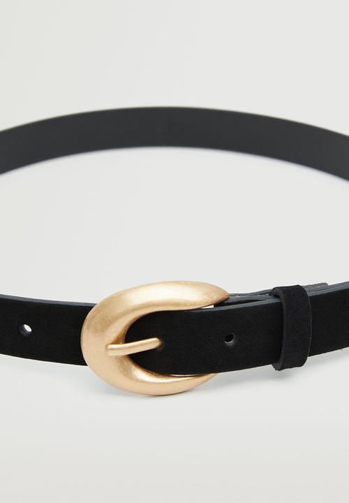 MANGO - Rounded buckle leather belt - black