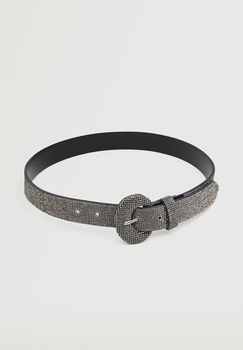 MANGO - Strass buckle belt - black