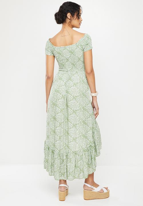 Stella Morgan - Front hi-lo maxi printed dress - sage