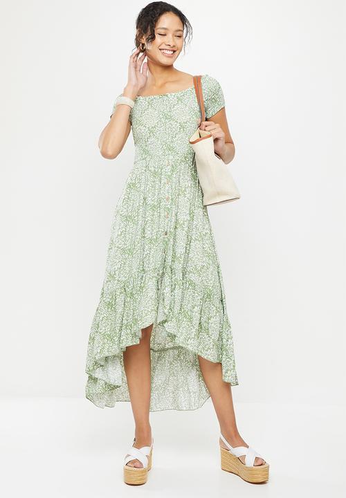 Stella Morgan - Front hi-lo maxi printed dress - sage