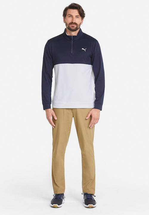 PUMA - Gamer Colourblock Quarter-Zip  Golf  - navy blazer & bright white