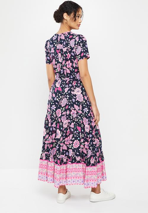Stella Morgan - Floral printed maxi dress - navy & pink