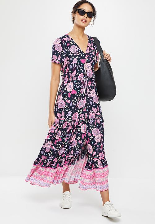 Stella Morgan - Floral printed maxi dress - navy & pink