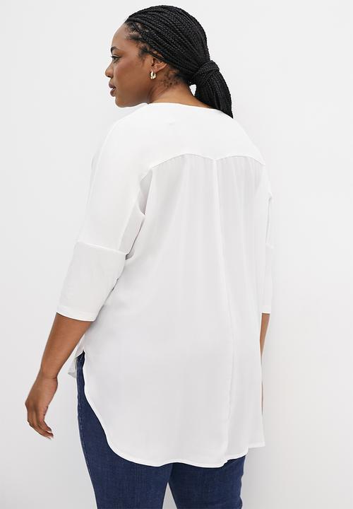 edit Plus - Knit woven curved hem longline tee - milk