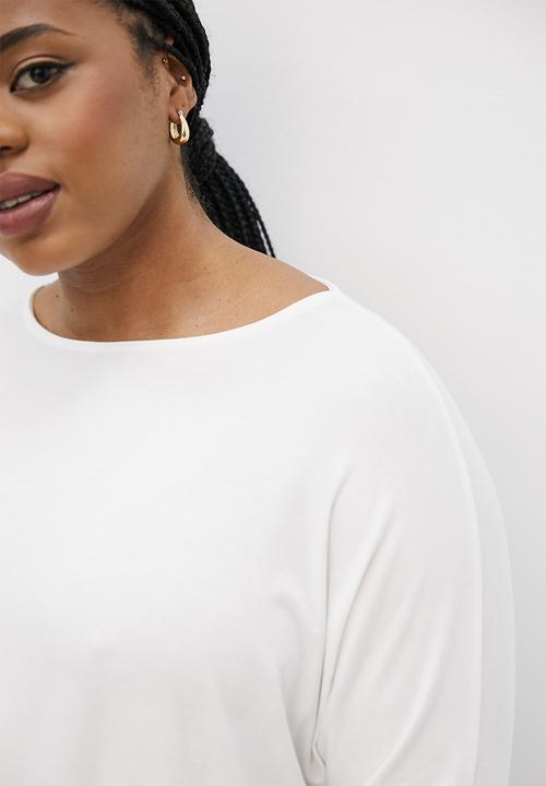 edit Plus - Knit woven curved hem longline tee - milk