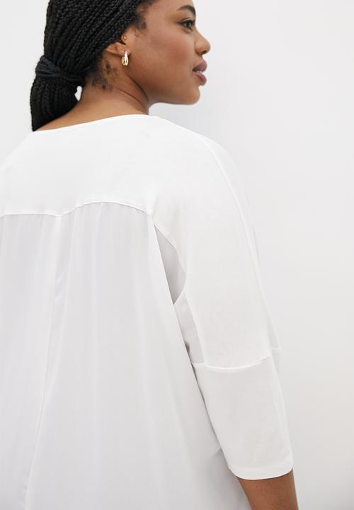 edit Plus - Knit woven curved hem longline tee - milk