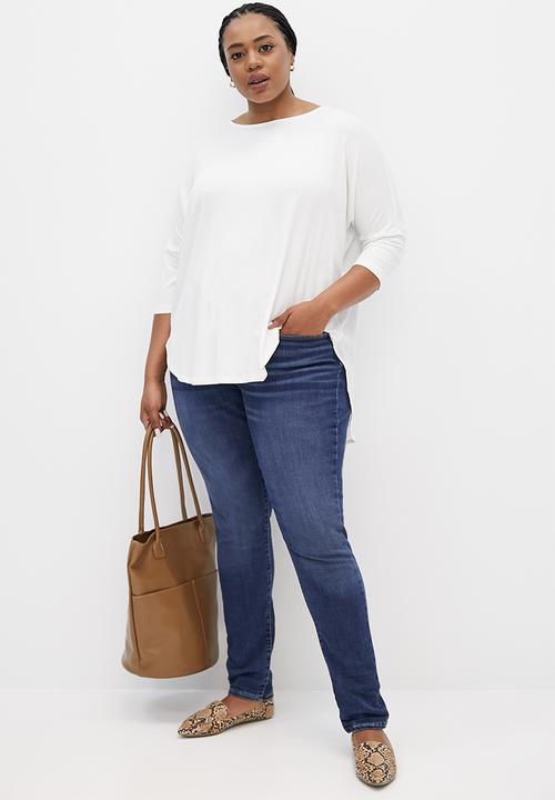 edit Plus - Knit woven curved hem longline tee - milk